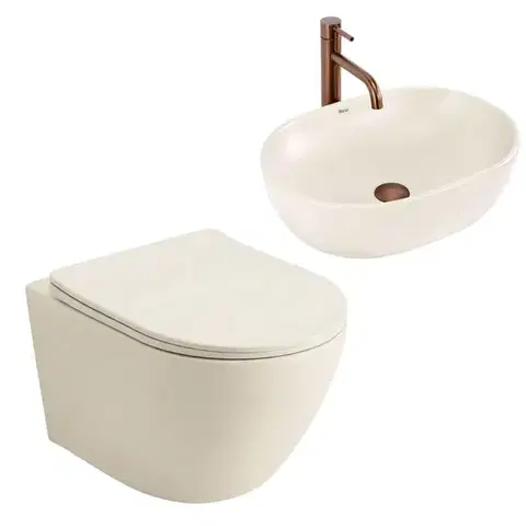 Umývadlá REA - Súprava Závesné WC Focus + Umývadlo na Dosku Focus Creme KPL-C0363