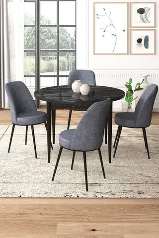 Jedálenské sety Dining Table & Chairs Set (5 Pieces) Tor - Black Marble, Fume