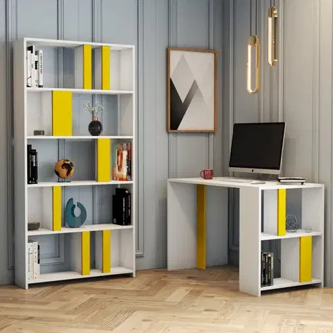 Písacie stoly Písací stôl s knižnicou Lima - White, Yellow