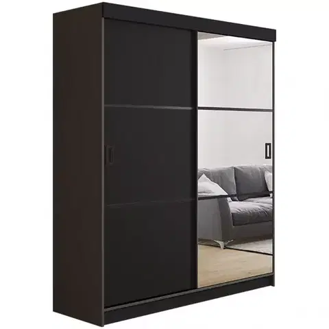 Spálňové šatníkové skrine Skriňa Retro 138 3L grafit/ Dvierka čierna