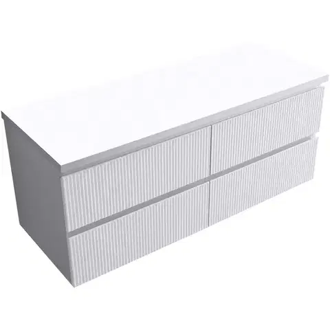 Kúpeľňový nábytok CERANO - Kúpeľňová skrinka Carole + doska pod umývadlo Navira Pro - 36 mm - biela matná ryhovaná - 120x51,6x46 CER-240313