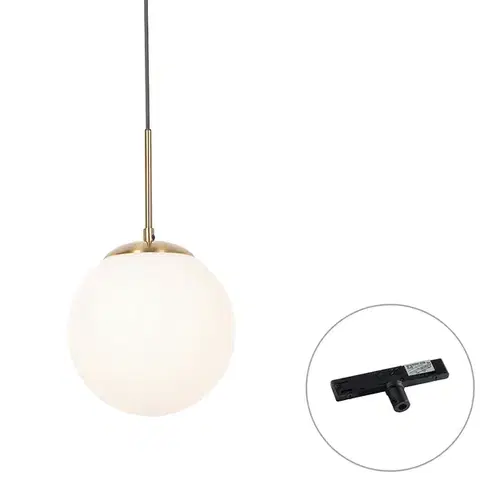 Koľajnicové svetelné systémy Art Deco závesná lampa zlatá s opálovým sklom vrátane čierneho jednofázového koľajnicového adaptéra - Slimline Flore