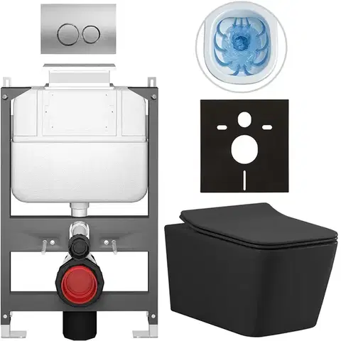 Záchody CERANO - Kompletný WC set Basic/Forte - čierna matná - WC tlačidlo Dualo/Strieborná - ovládanie zhora - predstenová inštalácia - 51x36 CER-8050BD86385
