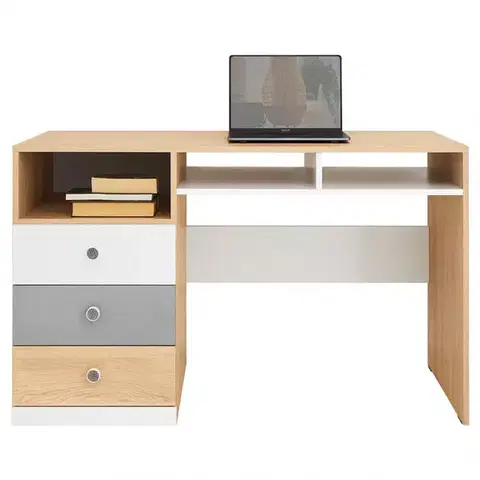 Písacie stoly Písací stôl Pixel Px8 sušienkový dub / biely lux / sivý