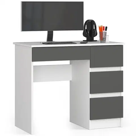 Písacie stoly Moderný písací stôl ZEUS90P, biela / grafit