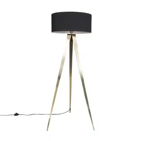 Stojace lampy Moderná stojaca lampa mosadz s čiernym tienidlom - Ilse