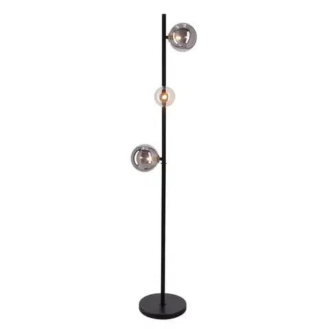 Stojacie lampy Stojacia lampa Kama 3x28W G9 čierno-zlatá, grafitové a jantárové tienidlá, elegantná stojaca lampa, moderný dizajn do obývačky