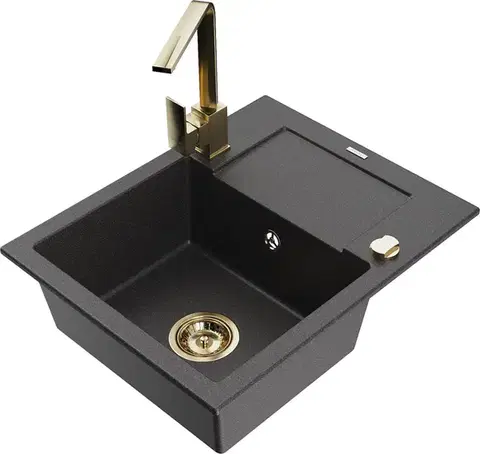 Kuchynské drezy MEXEN/S MEXEN/S - Enzo granitový drez 1-miska s odkvapkávačom vrátane batérie Rita, čierny kropenatý 6506-76-670300-50