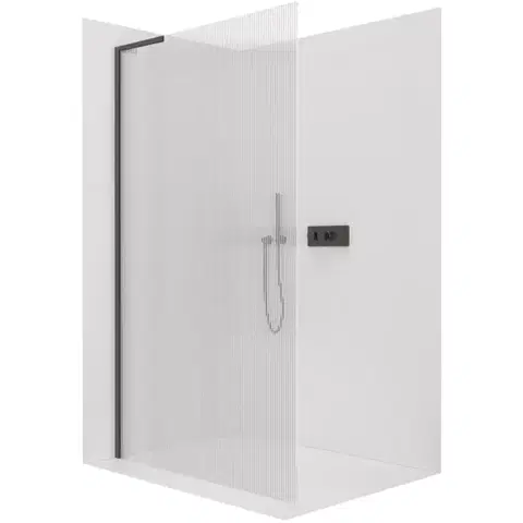 Sprchové dvere CERANO - Sprchová zástena Walk-in Onyx L-ľavá vzpera - 8 mm - čierna matná, ryhované sklo - 120x200 CER-8050BD770