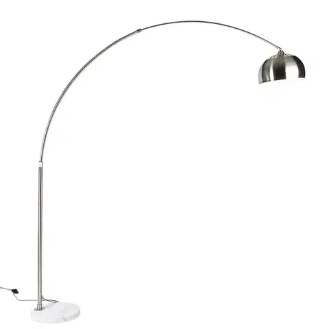Oblúkové lampy Oceľová oblúková stojaca lampa s bielym mramorovým podstavcom s oceľovým tienidlom - Arc XXL