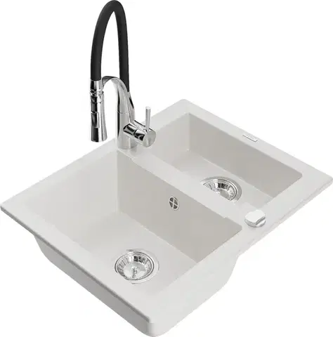 Kuchynské drezy MEXEN/S MEXEN/S - Carlos granitový drez 1.5 vrátane batérie Aster, biela 6518-20-73450-07