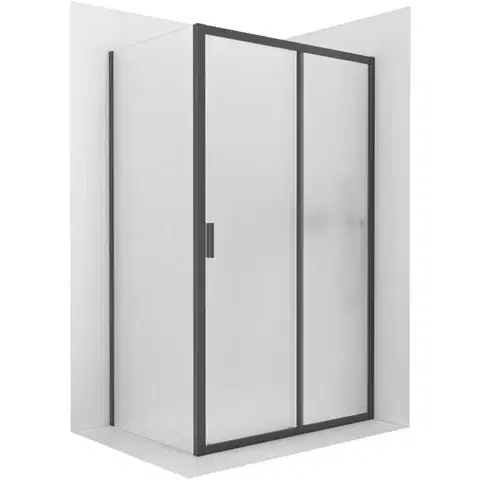 Sprchovacie kúty CERANO - Sprchovací kút Varone LINE Ľ/P - 6 mm - čierna matná, mliečne sklo - 90x70 - posuvný CER-DY505-9106