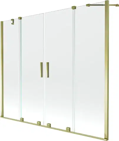 Sprchové dvere MEXEN/S - Velar Duo Dvojkrídlová posuvná vaňová zástena 200 x 150, transparent, zlatá 896-200-000-02-50