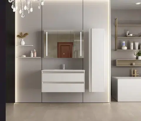 Kúpeľňový nábytok Erga Hana, zrkadlová galérka s LED osvetlením 100x70cm s integrovanou zásuvkou, biela, ERG-V05-HANA-1070-WH