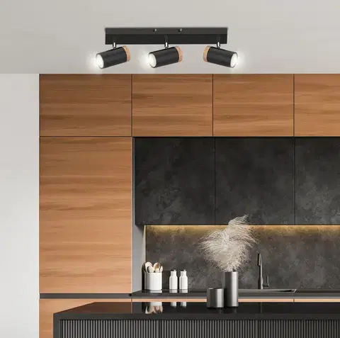Stropná svetla STROPNÁ LAMPA LAGOS ČIERNA 3X15W GU10 TIENIDLO ČIERNA+DREVENÁ