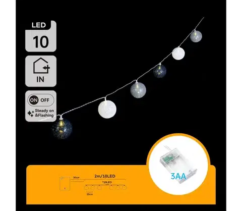 Vianočné dekorácie  B.V.  - LED  reťaz 10xLED/3xAA 2m teplá biela B103033WV