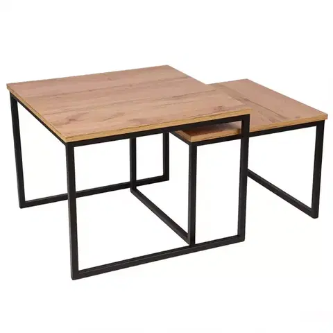 Konferenčné stolíky s úložným priestorom Súprav stolíkov Pati 62x62/52x52 cm dub Wotan/čierne nohy
