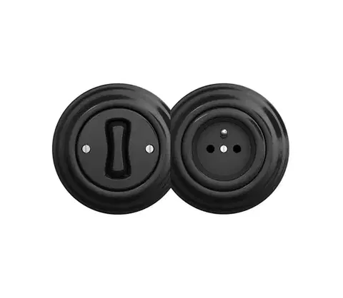 Predlžovacie káble Reblig - Retro jednopólový vypínač č. 1 a zásuvka 230 V s rámčekom, čierna 2xRG0017+RG0010+RG0015