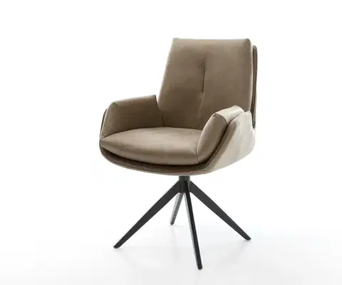 Jedálenské stoličky DELIFE Jedálenská stolička Clea-Flex mikrovlákno béžová vintage krížová podstava široká čierna otočná 360° s hojdacou funkciou