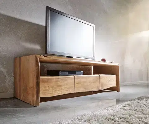 Televízne stolíky DELIFE TV stolík Live-Edge 145 cm akácia prírodná priehradka 3 zásuvky
