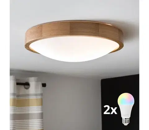 Svietidlá BRILAGI-LED RGBW stmievateľné stropné svietidlo CARVALHO SLIM 2xE27/12W/230V Wi‑Fi dub pr. 37 BG0742+2xAI0819