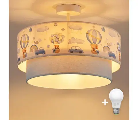 Svietidlá BRILAGI-LED Detský prisadený luster BOBO 1xE27/60W/230V pr.40cm krém./modrá/medvedík 8590828051237