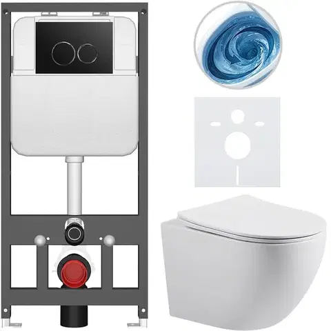 Záchody CERANO - Kompletný WC set Basic/Cesso - biela lesklá - WC tlačidlo Dualo/Čierna - závesné - predstenová inštalácia - 49x36 CER-8050BD85978