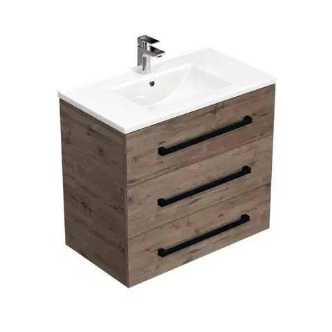 Kúpeľňový nábytok Kúpeľňová skrinka s čiernou úchytkou a umývadlom SAT Cube Way 80x76,5x46 cm dub Wellington mat CUBE46C803DWMOD CUBE46C803DWMOD