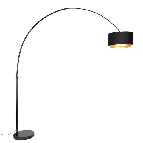 Oblúkové lampy Moderná oblúková stojaca lampa čierna s dvojitým tienidlom čierna so zlatou - XXL