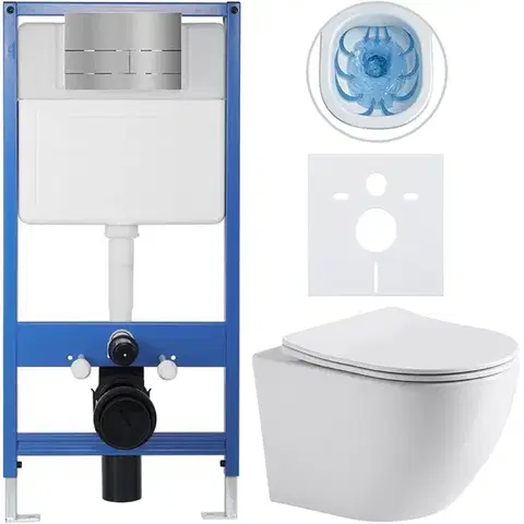 Záchody CERANO - Kompletný WC set Profi/Cesso - biela lesklá - WC tlačidlo Line/Nerez - predstenová inštalácia - 49x36 CER-8050BD84243
