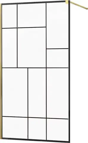 Sprchové dvere MEXEN/S - KIOTO Sprchová zástena WALK-IN 90x200 cm 8 mm, zlatá, čierny vzor 2 800-090-101-50-78