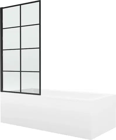Sprchové dvere MEXEN/S - Cubik obdĺžniková vaňa 150 x 70 cm s panelom + vaňová zástena 70, čierna vzor 550315070X9307017077
