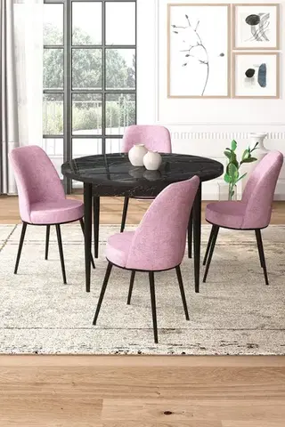 Jedálenské sety Dining Table & Chairs Set (5 Pieces) Tor - Black Marble, Pink