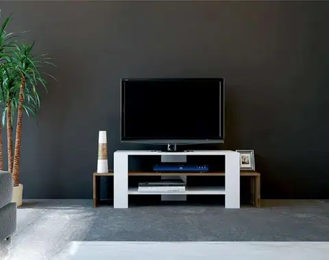 TV stolíky OSOLE úzky TV stolík, biela/orech