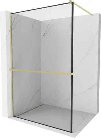 Sprchové dvere MEXEN/S - Kioto+ Sprchová zástena s poličkou WALK-IN 120 x 200, čierna vzor, zlatá kartáčovaná 800-120-121-55-70