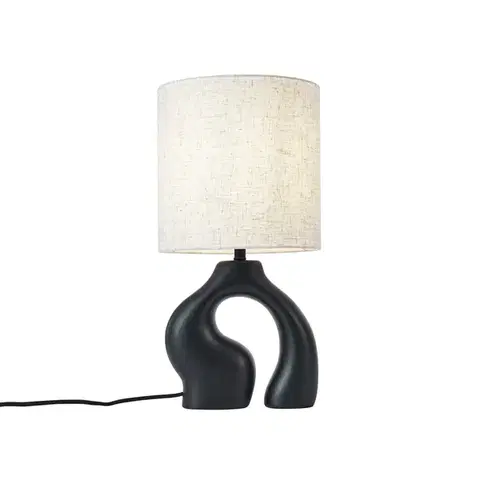 Stolné lampy Japandi stolná lampa čierna s ľanovým tienidlom - Dahlia