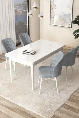 Jedálenské sety Dining Table & Chairs Set (5 Pieces) Arp - White, Grey