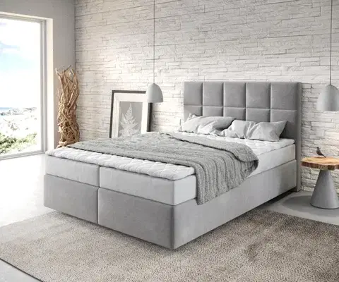 Postele Boxspring DELIFE Boxspring posteľ Dream-Fine 140×200 cm mikrovlákno sivá s matracom a topperom