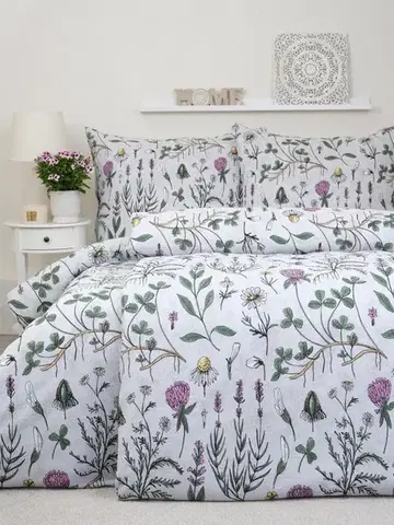 Obliečky MKLozkoviny.sk Krepové obliečky Renforcé - Herbár sivá - 140 × 200 cm - 70 x 90 cm