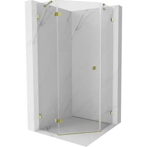 Sprchovacie kúty MEXEN/S - Lunar sprchovací kút päťboký krídlový ľavá 90 x 90, transparent, zlato 831-090L-090P-50-00-L