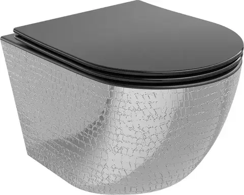 Záchody MEXEN - Lena Závesná WC misa vrátane sedátka s slow-slim, duroplast, čierna mat / strieborný vzor 30224072