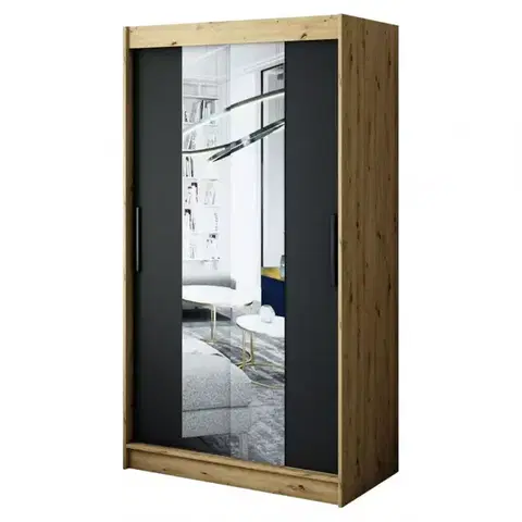 Šatníkové skrine Skriňa Halifax T1 120 Dub Artisan/čierna/Zrkadlo