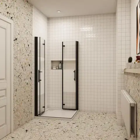 Sprchovacie kúty H K - Sprchovací kút MELODY BLACK LINE R107, 100x70 so zalamovacími dverami vrátane sprchovej vaničky z liateho mramoru MBLINER107/THOR-10070