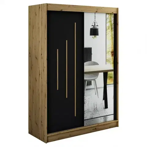 Šatníkové skrine Skriňa Halifax Y2 150 Dub Artisan/čierna/Zrkadlo