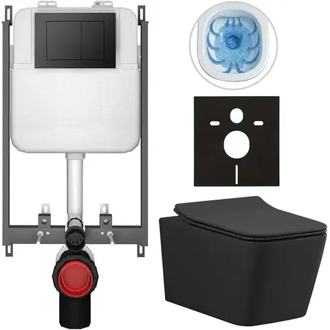 Záchody CERANO - Kompletný WC set Basic/Forte - čierna matná - WC tlačidlo Maxio/Čierna - na zamurovanie - 51x36 CER-8050BD86396
