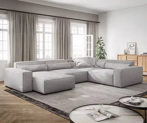 Sedacie súpravy XL DELIFE Pohovka v tvare "U" Sirpio XL 360x260 cm manšester strieborno-šedá variabilné ležadlo