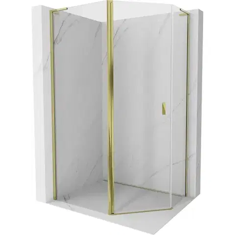 Sprchovacie kúty MEXEN/S - Mist Lsprchovací kút päťboký krídlový asymetrický 100 x 80, transparent, zlato 8A8L-100-080-50-00