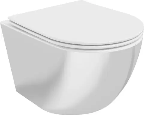 Záchody MEXEN - Lena Závesná WC misa vrátane sedátka s slow-slim, duroplast, biela/strieborná 30224004
