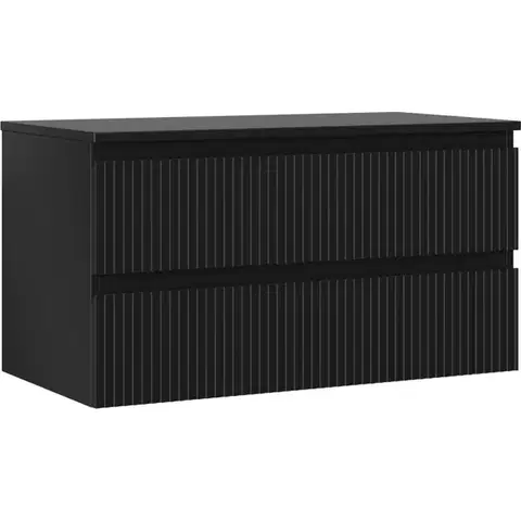 Kúpeľňový nábytok MEXEN/S - Rivel kúpeľňová skrinka pod umývadlo 90 cm s doskou, 2 zásuvky, reliéf, čierna mat 91A20-09047-2-BFFC71