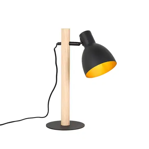 Stolné lampy Rustikálna stolná lampa čierna s drevom - Flint